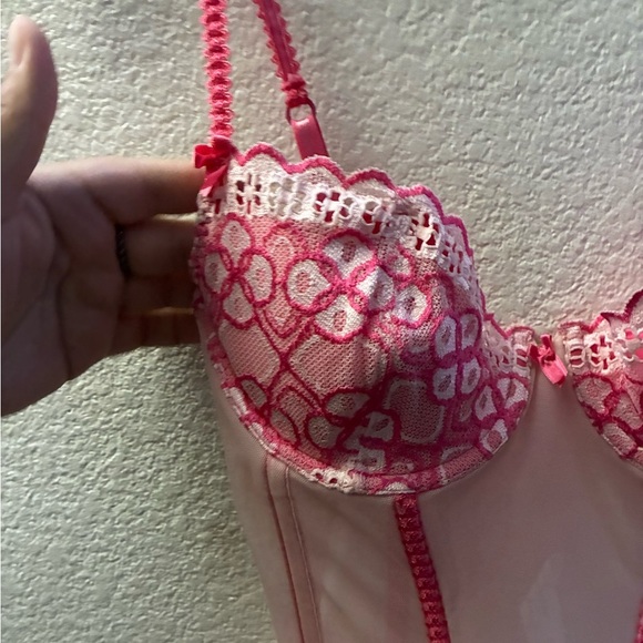Elegant Pink Lace Corset Bustier Top With Straps L - Picture 6 of 14